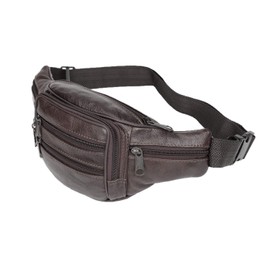 Cowhide Leather Large Size 7 Pockets Fanny Pack, Waist Pack (Dark Brown)
