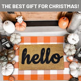 IOHOUZE Cotton Buffalo Plaid Check Rug Outdoor Doormat 27.5 x 43 Inches Washable Woven Outdoor Indoor Welcome Mats for Front Door/Farmhouse/Entryway/Home Entrance Black and Orange Outdoor Rug