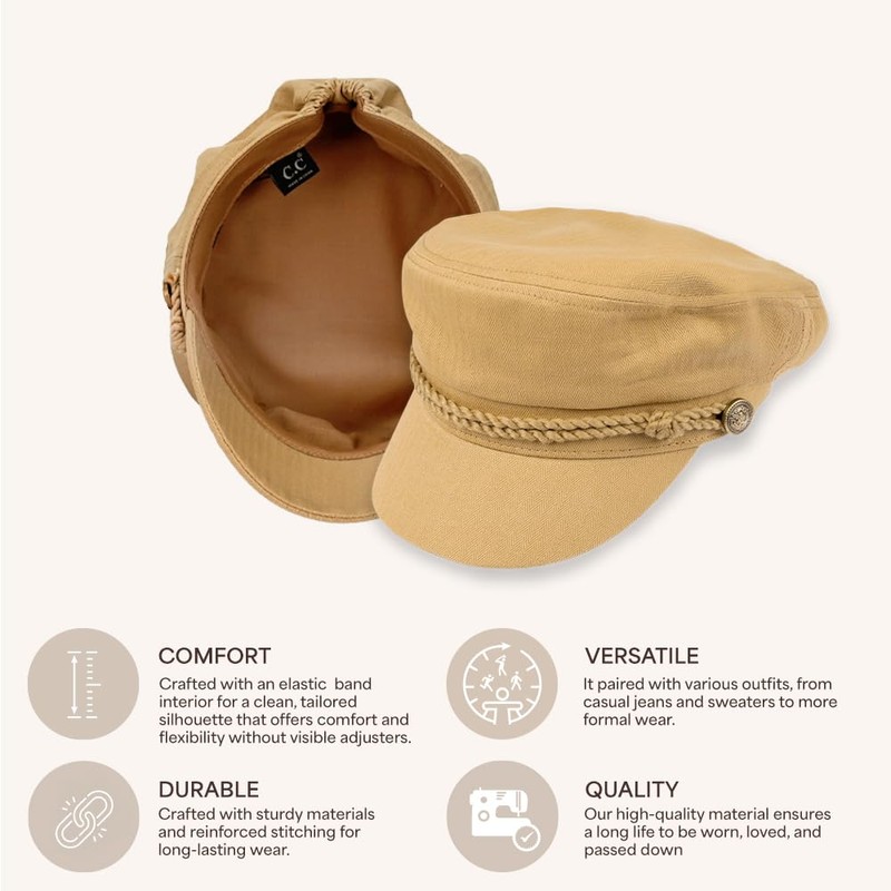 C.C Cotton Fisherman Cap for Women Classic Fiddler Hat, Lightweight
