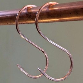 Handcrafted Copper S Hooks, Extra Large 4 inch, Heavy Duty, for Pots, Bird Feeders, Plants. Hand Forged and Made in USA, Set of 2