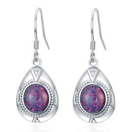 925 Sterling Silver Oval Purple Opal Dangle Earrings for Women