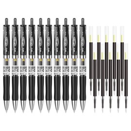 M&G 10Pcs Gel Pens + 10Pcs Gel Pen Refills, 0.5mm Black Ink Gel Pens Fine Point Smooth Writing, Retractable Gel Ink Rollerball Pens with Quick Drying Ink for Note Taking Office School Women Men(K35)