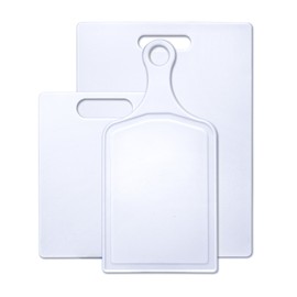 Farberware Plastic Cutting Board, Set of 3 with Paddle, White