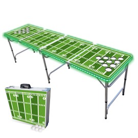 PARTYPONG 8-Foot Folding Beer Pong Table w/Cup Holes & LED Lights - Football Field Edition