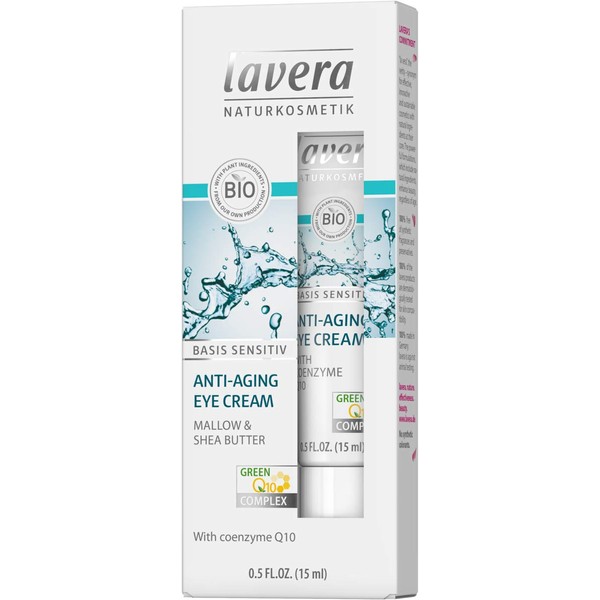 lavera Anti-Aging Eye Cream with innovative natural composition of coenzyme Q10, Organic Jojoba Oil & Aloe Vera to actively fight wrinkles, fine lines & signs of skin aging for under eyes – 0.5 Oz