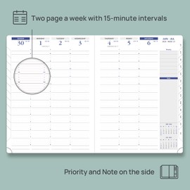 POPRUN Agenda 2024-2025 (8.5" x 11") Academic year Calendar(July 2024 - July 2025) Quarter-Hourly Weekly Appointment Book, Leather Cover, Monthly Tabs, Gift Box, Sunday Start - Soft Pink