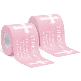 MiniInflat 2 Pcs Cross Tape Christian Athletic Tape Sports Wrap 2in x 23ft Jesus Cotton Wrist Wrap for Soccer Football Baseball Gymnastics Boxing Christian Church Gifts(Pink,2 Timothy1:7)
