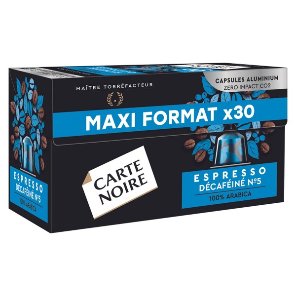 Carte Noire, Espresso Décaféiné, Nespresso Compatible Aluminium Capsules, 1 Pack of 30 Decaffeinated Coffee Pods, 100% Arabica, Cereals and Caramel Notes, Intensity 5/10