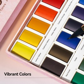 Arrtx 24 Colors Watercolor Set with Rich Pigments - Intense Color Payoff & Excellent Mixing - Ideal for Artists Beginner