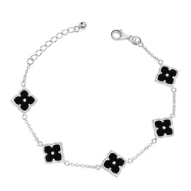 LeCalla 925 Sterling Silver 14K Gold Plated Jewelry Mother of Pearl and Cubic Zirconia Flower Bracelet Adjustable Malachite Flower Bracelet for Women Teen 8 Inches