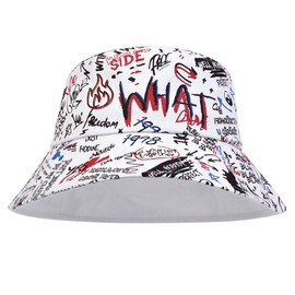 Mrotrdia Graffiti Bucket Hats for Women Men Fashion Summer Outdoor Sunscreen Hip Hop Letter Print Fisherman Cap White