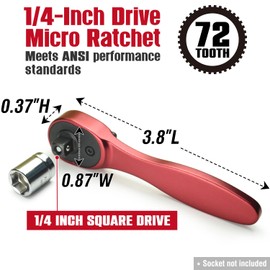 CROM 1/4-inch Drive Mini Ratchet - 72-Tooth 1/4 Socket Driver Ratchet Wrench Reversible Micro Ratchet with 5 Degree Arc -Lightweight Aluminum & Compact To Fit In Tight Spaces (1/4-Inch Drive Ratchet)