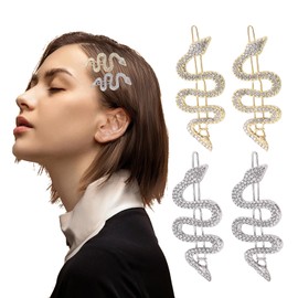 Snake Hair Clips, 4 Pcs Sparkly Rhinestone Snake Hair Pins, Crystal Hair Barrettes, Diamante Hair Clips for Women, Metal Snake Hair Accessories for Girls