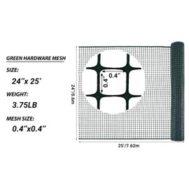 PotatoLife Plastic Hardware Mesh Netting, Temporary Fence, Tree Guards, Staircase Banister, Animal Barrier, Garden Netting, Poultry, with 50 Zip Ties (Green, 24'' x 25')