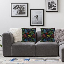 Gaming Cool Gamer Farmhouse Throw Pillow Covers 18x18 Inch Fall Pillow Case Soft Pillowcase Cushion Covers Set of 2 for Sofa Bed Bedroom Car Chair Living Room Home Decorative