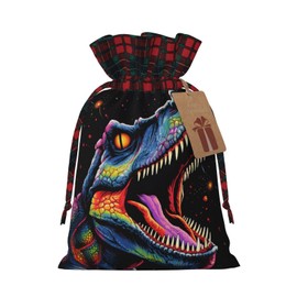 Trukd Christmas Burlap Gift Bags With Drawstring Goody Gift Candy Wrapping Bags,Holiday Party Favors Neon Tyrannosaurus Rex Bags