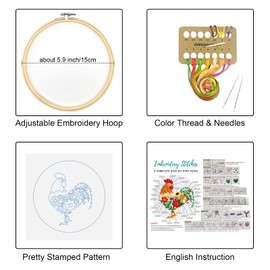 Louise Maelys Funny Animal Embroidery Kits for Beginners,Cross Stitch Kit for Adults,DIY Needlepoint with Rooster and Flower Pattern