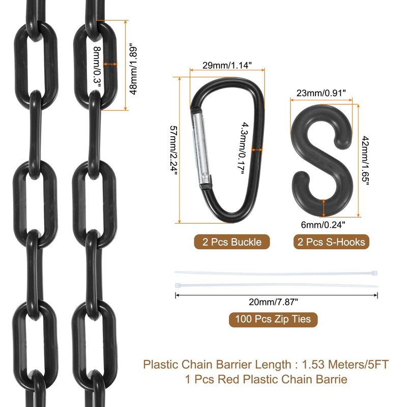 sourcing map Plastic Chain 5 Ft/1.53 M, Safety Chain Black
