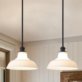 MEIJIA Milk Glass Pendant Lights Kitchen Island 2 Pack Dome Schoolhouse Pendant Light Fixture White Mid Century Modern Chandelier for Dining Room Bedroom Kitchen