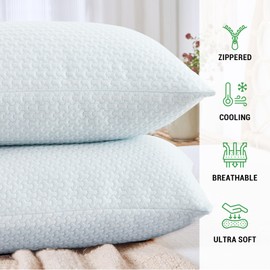 Gogreen Cooling 3D Air Waterproof Pillow Protector, Breathable Pillow Cover, Cooling Pillow Case Protector with Zipper, Super Soft Pillow Case Cover with Zipper (2 Packs, Standard 20"x26", White)