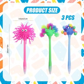 3 Novelty Ballpoint Pens, funny cool fluffy fidget pens,Kids Party Bag Filler,Ballpoint Pen With Black Ink | Functional and Fun For Kids and Grown-Ups | School Class Gifts