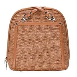 MMS Brands Miztique The Daisy Woven Straw Convertible Backpack Purse for Women (Tan) | Woven Straw Shoulder Strap Bag or Convertible Backpack | 10.5in x 4in x 11.5in |