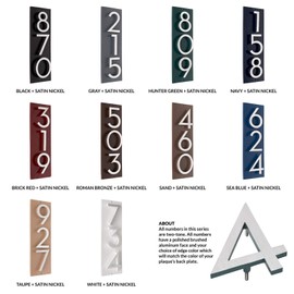 10 Color Options, Two Tone Powder Coated Aluminum Floating Modern 4" Number Vertical Address Plaque (3 digit), Manufactured by Address Number Store
