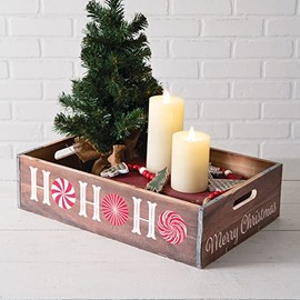 CTW Home Collection Wood Christmas Ho Ho Ho Holiday Wood Crate, 18-inch Width, Holiday Season Decoration