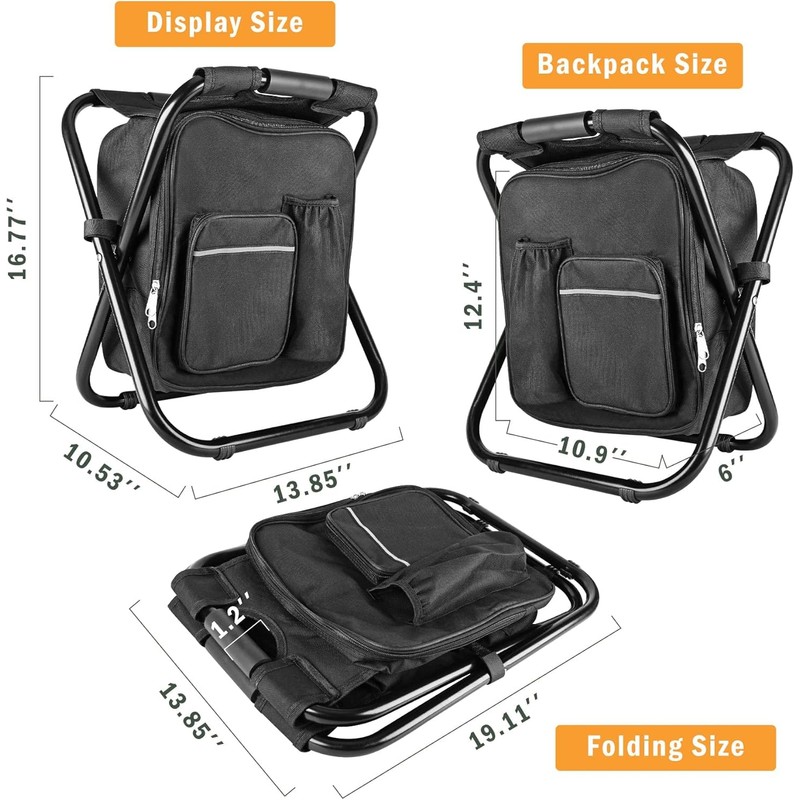 Kikerike Backpack Stool Cooler Chair Heavy Duty 400 LBS Max