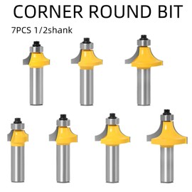CHCYWJGJ 1/2 Shank 7pcs Corner Rounding Bit Set(1/8" 3/16"1/4" 5/16" 3/8" 7/16" 1/2" Radius 4Pcs) Corner Rounding Edge-Forming Roundover