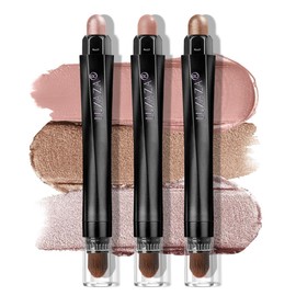 LUXAZA PRO Brown Eyeshadow Stick Makeup 3PCS Set, Neutral Shimmer and Matte Cream Eye Shadow, Metallic Bronze Smoky Eyeliner Brightener Pencil Crayon Kit, Gift for Women - Rosewood Bloom