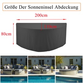 BUJUYUXU Sun Island Cover Semicircular Waterproof Protective Cover Sun Island Half Round Tarpaulin Lying Island Half Round with Buckle Strap 420D Oxford Fabric Black (200 x 110 x 80 cm)