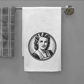 Azeeda 'Vintage Style Woman Portrait' White Cotton Tea Towel/Dish Cloth (TW00035120)