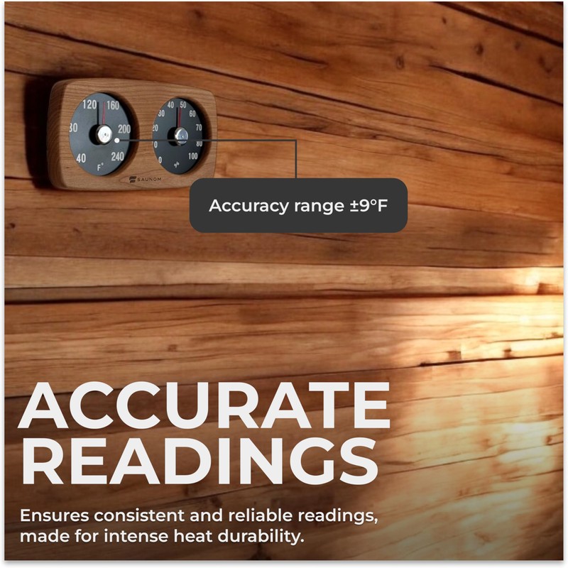 Premium Wooden Sauna Thermometer & Hygrometer - Large Numbers, Durable