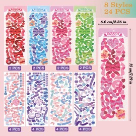24 Sheets Kpop Deco Stickers Korean Stickers for Photocards Self Adhesive Glitter Cute Stickers Heart Bear Star Butterfly Bubbles Decals for Album Cards Scrapbook Journal Planner for DIY Arts Craft