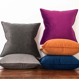 JUSPURBET 16x16 Pillow Covers Set of 2 Decorative Throw Pillow Covers Case for Couch Sofa Bed Soft Velvet Cushion Covers with Hidden Zipper for Home Decor Living Room,Ash