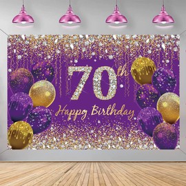 70th Birthday Decorations for Women, Purple Glitter Spots Fabric Sign Poster Birthday Party Decoration, 70th Birthday Background Banner Woman, 70th Birthday Party Decoration