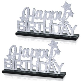 TONIFUL Glitter Silver Letter Happy Birthday Sign Centerpieces for Table Birthday Party Supplies Birthday Favor Decoration for 30th 40th 50th 60th 70th 80th 90th 100th Birthday Table Decoration