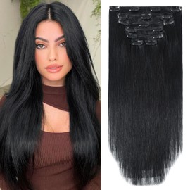 Clip in Hair Extensions Real Human Hair 120 Grams/4.2 Ounce 100% Remy Human Hair Extensions for Women 7pcs 17clips 22Inch Jet Black