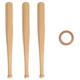 Baseball Holder, Wood 3 Mini Bats with 1 Ring Baseball Stand Balls Display for Tables, for Baseball Fans (1 Set Natural Wood)