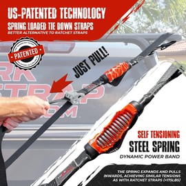 TorkStrap 14' x 1.5'' Self Tensioning Tie Down Straps [Patented] - Automatically Adapt to Load Shifts - 2,250LB Break Strength - Pull Alternative to Ratchet Straps - Integrated Soft Loop & Hook (2-PK)
