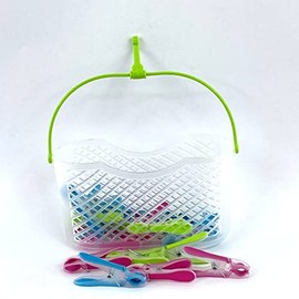Bürstenmann Clothes Basket with 20 Pegs, Multi-Colour, 13.6 x 23.7 x 13.5 cm