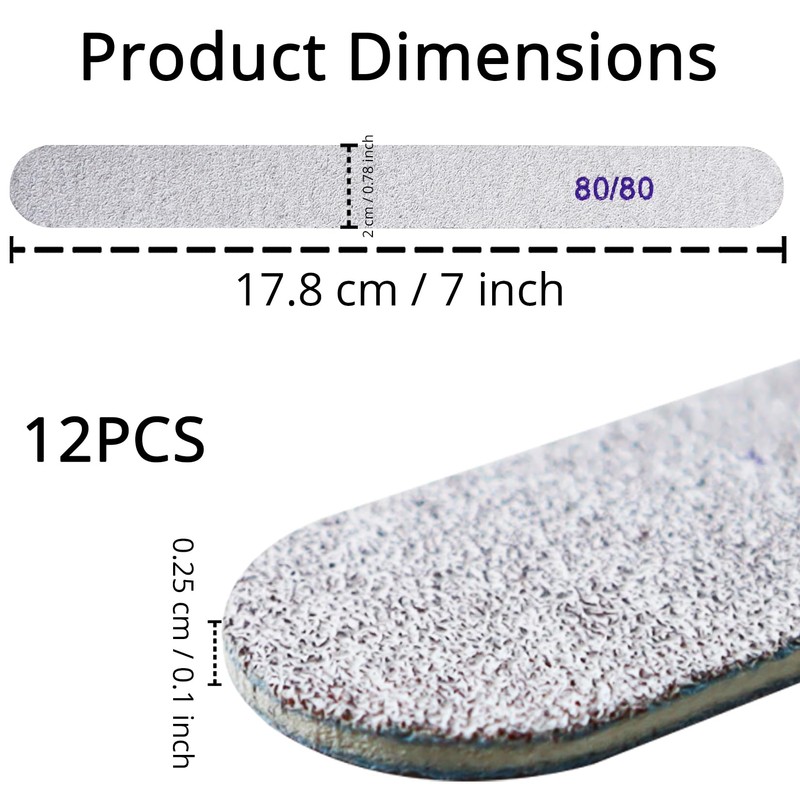 80/80 Grit Coarse Nail Files Set, 12Pcs Professional Double-Sided Washable