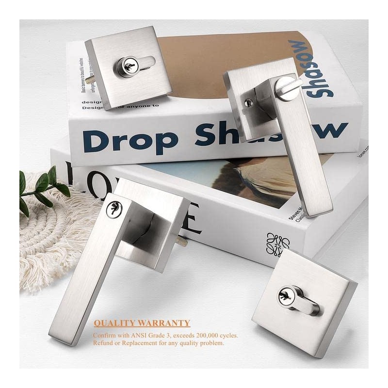 Probrico Square Entrance Lever with Double Cylinder Deadbolt Set Keyed