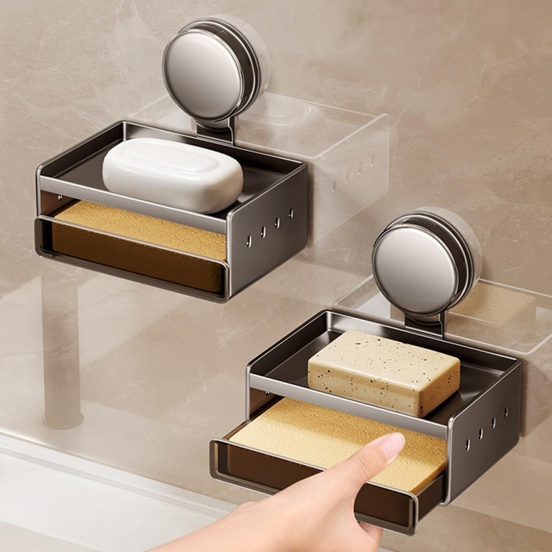 LOORMEI Suction Soap Dish,No Drilling Wall Mounted,MAX Hold 2 KG,Chrome