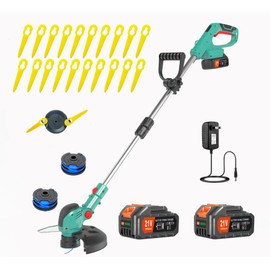 Electric Weed Wacker Cordless,21V Electric Weed Cordless Eater Battery Powered with 2 x 4.0Ah Batteries, 3-in-1 Grass Trimmer/Edger/Brush Cutter, String Trimmer for Garden Yard, Adjustable Shaft