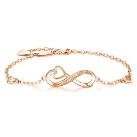 EVBEA Silver Bracelet for Women Sterling Silver Infinity Heart Adjustable Bracelets Collection Crystal Cubic Zircon CZ Classic Jewellery Woman Birthday Gift for Girls Mum, Rosegold