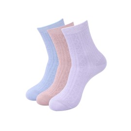BALENZIA Women's Self-design Woollen High Ankle Calf Length Socks (Blue, Pink, Purple) -Pack of 3, Multicolored