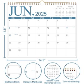 Calendar 2025 2026-19 Monthly Wall Calendar 2025 2026 from June 2025 to December 2026, Calendars, 14.5'' x 11.5'', Holiday Marked, Premium Paper for Organizing
