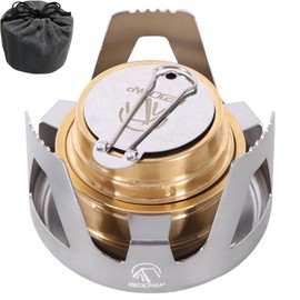 REDCAMP Mini Alcohol Stove for Backpacking, Lightweight Brass Spirit Burner with Aluminium Stand for Camping Hiking, Black